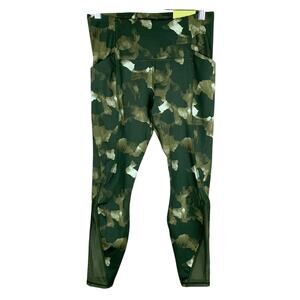 New All In Motion Leggings Sculpted Mesh High Rise 7/8 Green Camo Women's M